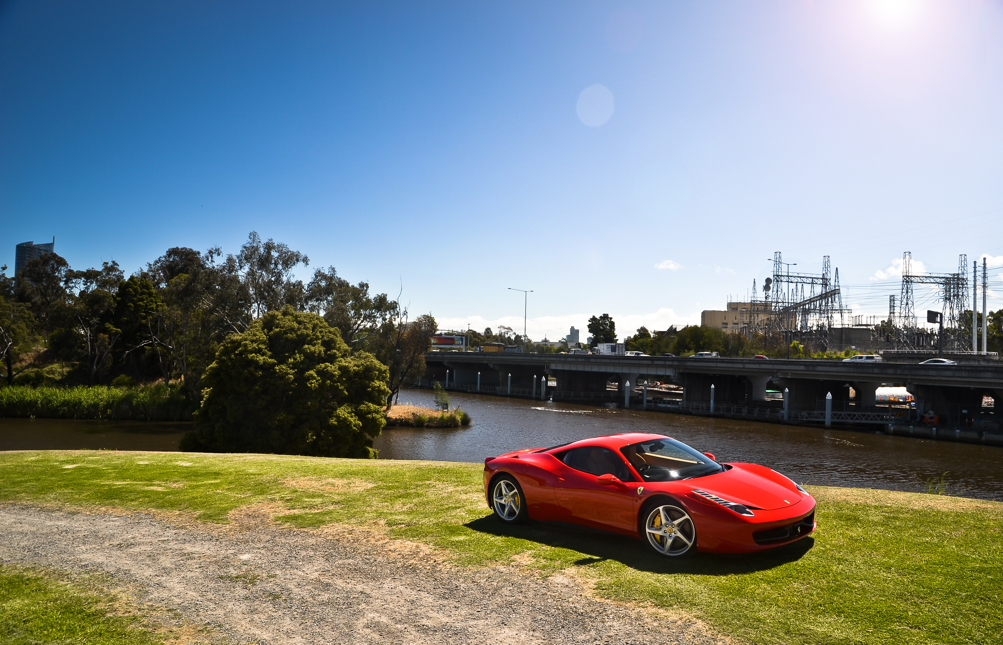 Ferrari, 458 italia, red, bridge обои скачать