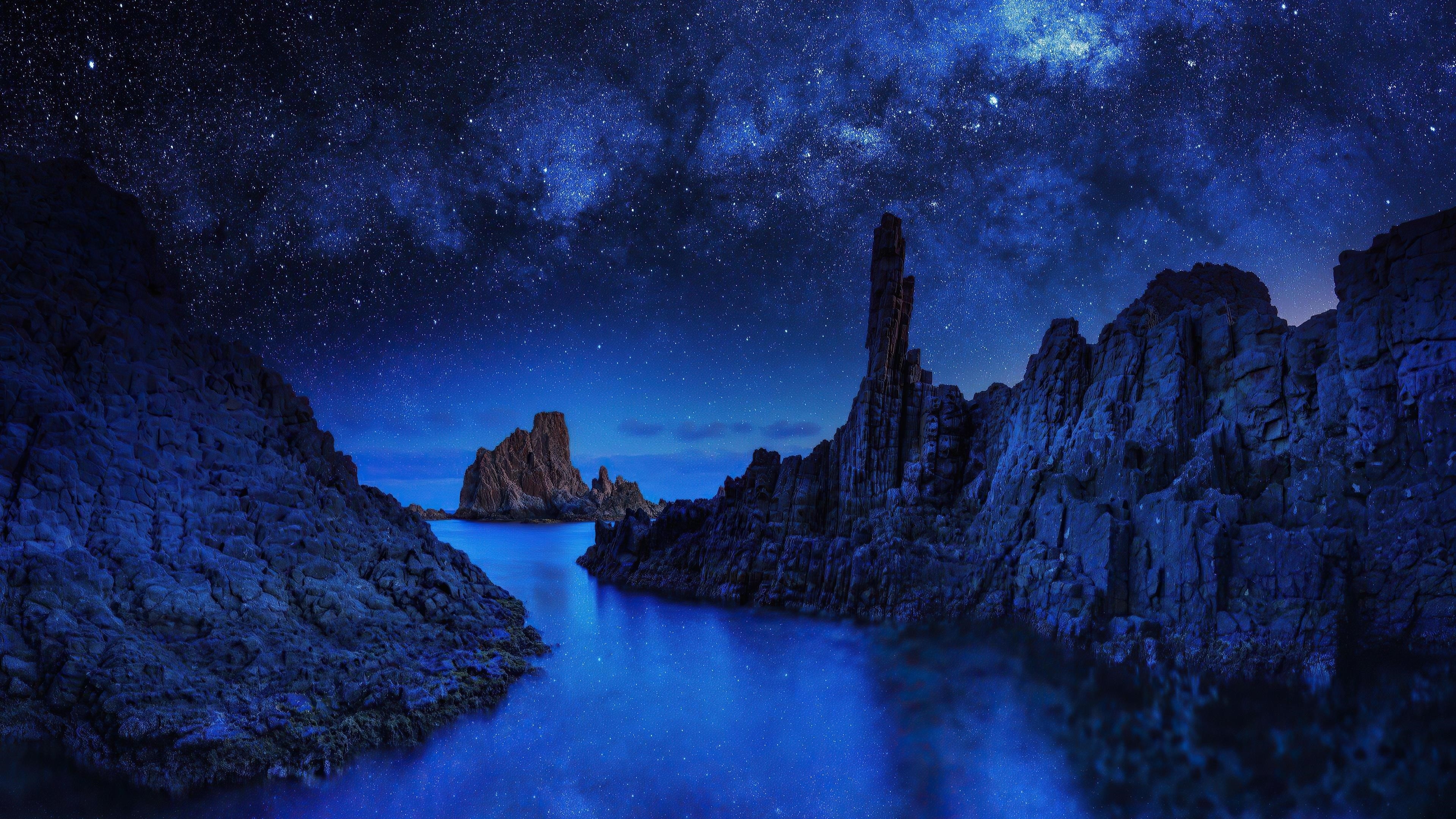 Океанские скалы в звездную ночь природа обои скачать
