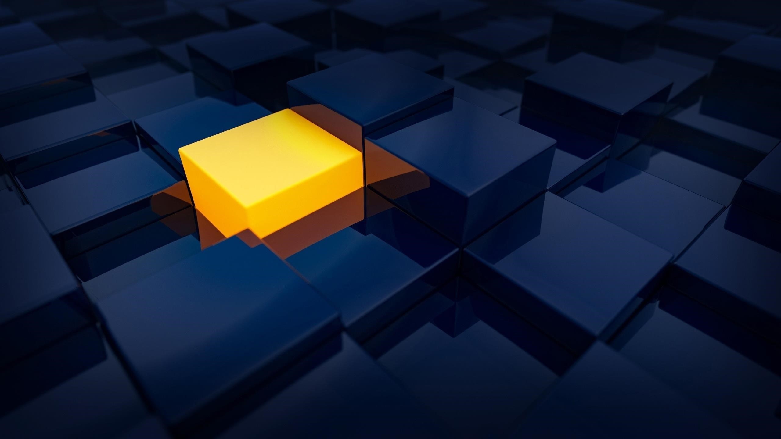 Синий желтый 3D цифровое искусство абстрактный куб обои скачать