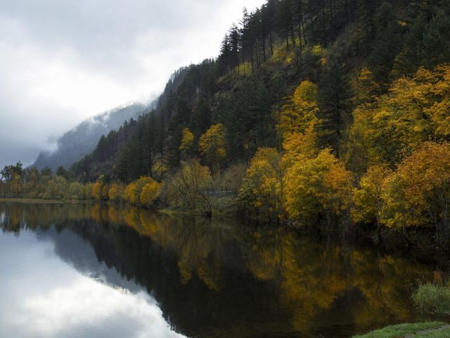 Покрытые зеленью горы озеро отражение природа