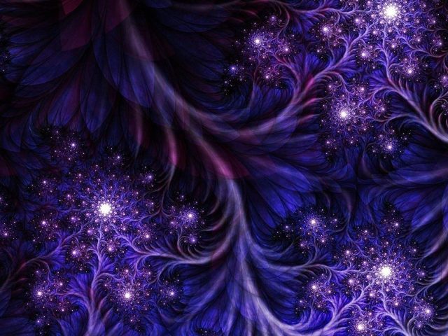Темно-фиолетовые сверкающие цветы фрактальная абстракция