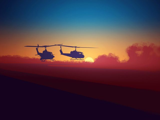 Военные вертолеты закат