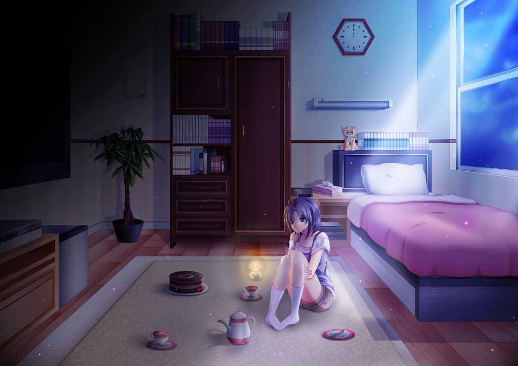 Lonely Night, аниме, девушка, кровать обои скачать