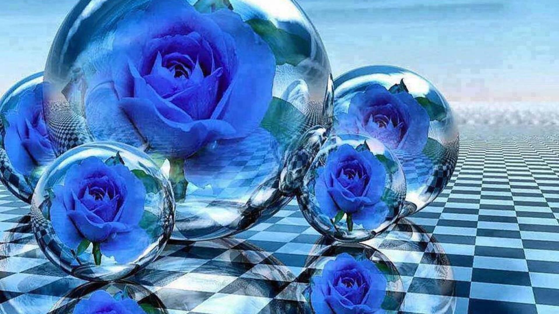 Синие пузыри цветы абстракция обои скачать