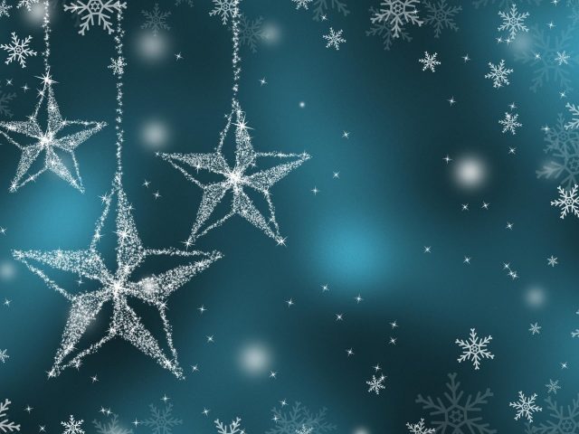 Сверкающие синие звезды и снежинки абстракция