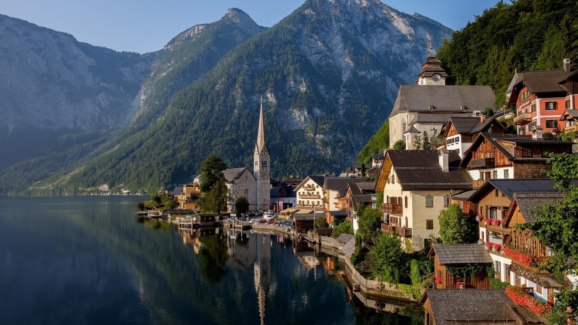 Озеро в Альпах, Австрия Гальштат природы обои скачать